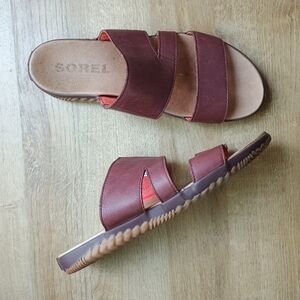 Sorel Out N About Plus Elderberry Women Brown Slide Sandals Size 9.5 Leather